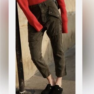 The Kooples Cropped Slim Leg Green Utility Pants Size 3 US 8